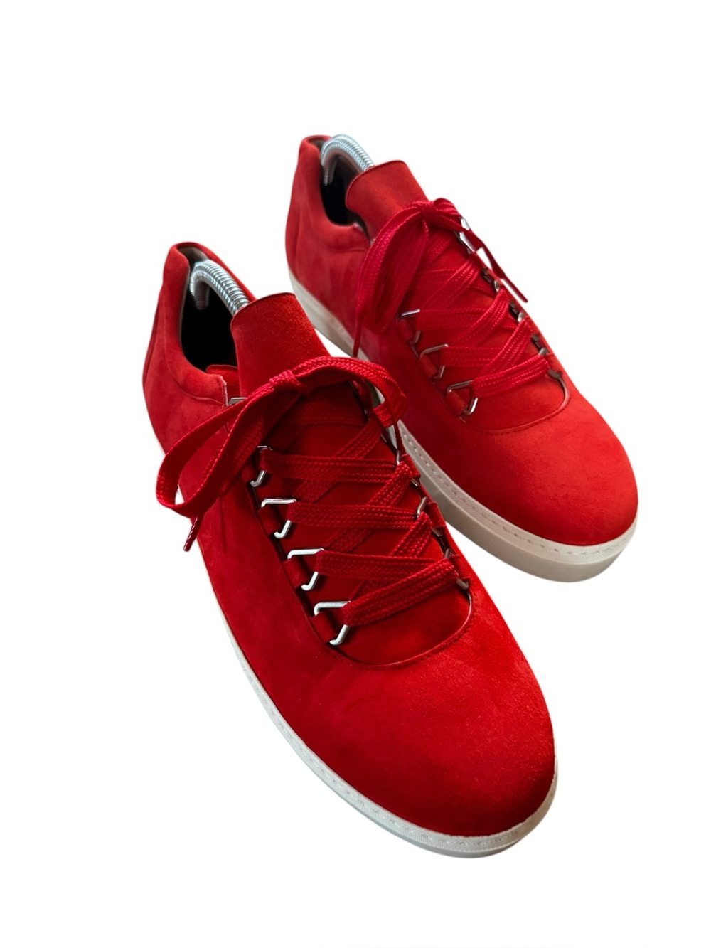 Women’s Stuart Weitzman Size 10.5 Red/Orange The Gaming Suede Trainer Sneaker